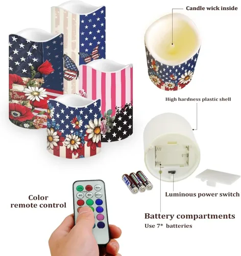 Miniatura 3 de Jeiento American Flag Flameless Candles 4 Pack 4th of July Home Decoration Flower American Flag LED Candles Battery Operated with Timer Remote