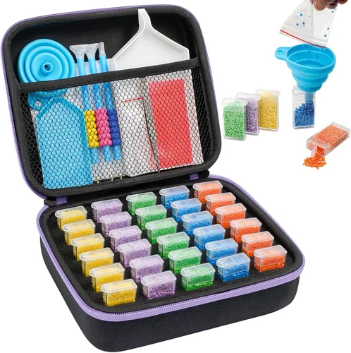 Miniatura 9 de MoeeBtee Contenedores de almacenamiento de pintura de diamantes, 30 ranuras, accesorios de pintura de diamantes con herramientas para organizador