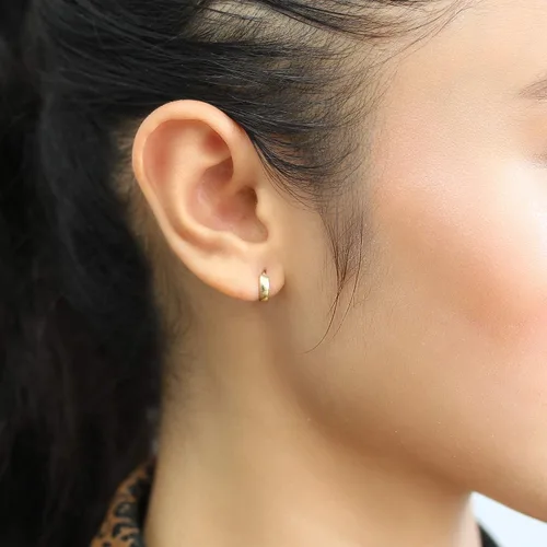 Miniatura 4 de Aretes de oro macizo de 14 quilates, tamaño PETITE, 0.098 in de ancho, diámetro interior, 0.236 in, cúpula, pequeños aretes de aro Huggie, Oro