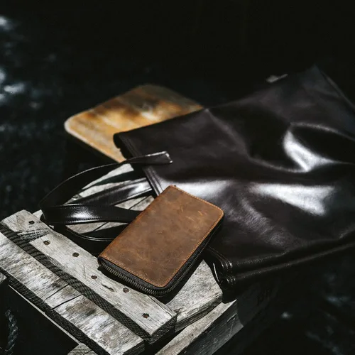 Miniatura 5 de Cartera larga para hombre de piel auténtica con cierre RFID bloqueo Vintage Bifold