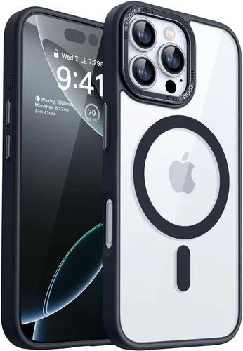 Miniatura 15 de CANSHN Funda magnética para iPhone 15 [compatible con MagSafe y probada contra caídas de grado MIL], funda delgada translúcida mate, antiarañazos, a