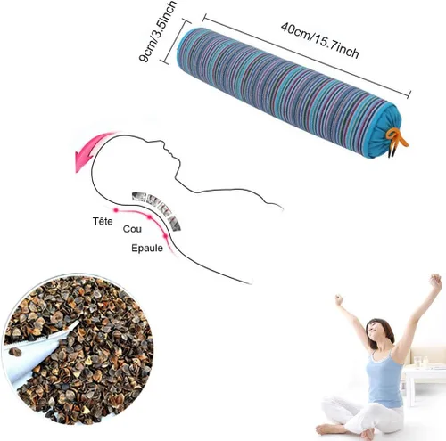 Miniatura 2 de Levoberg Almohada redonda de casco de trigo sarraceno Almohada cervical Almohada de apoyo cervical con funda de algodón extraíble para dormir