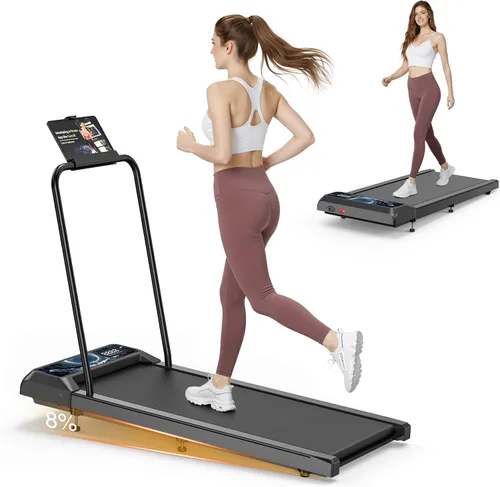 Almohadilla para caminadora con 8% de inclinación, caminadora portátil debajo del escritorio con barra de mango de 2.5 HP para el hogar y la