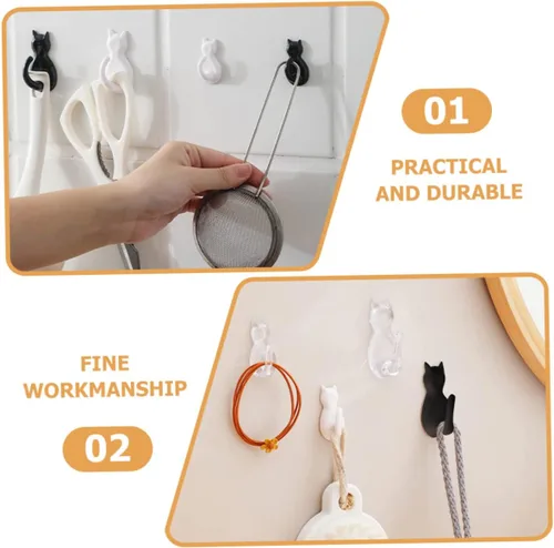 Miniatura 4 de 4 ganchos de cola de gato negros – Ganchos adhesivos de montaje en pared para llaves, abrigos, bolsas y toallas – Bonitos ganchos decorativos