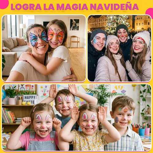Miniatura 3 de Kit de pintura facial Drawdart para niños - 15 colores de pintura facial no tóxica a base de agua con plantillas y brochas - Kit de maquillaje