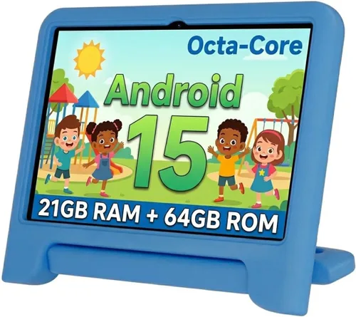 WXUNJA Tablet Android 15 Kids 2025, tabletas actualizadas de 10.1 pulgadas con procesador Octa-Core, batería de 6000 mAh, espacio para niños,