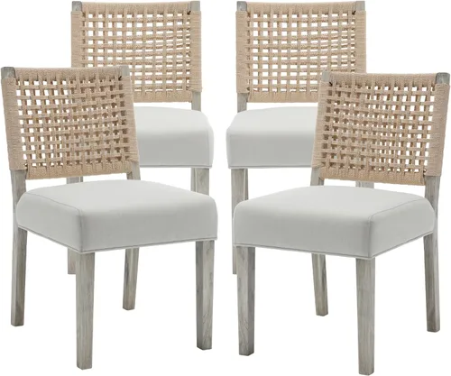 Miniatura 14 de chairus Juego de 2 sillas de comedor tapizadas, sillas de comedor costeras bohemias con respaldo de cuerda tejida de nogal marrón, patas de madera