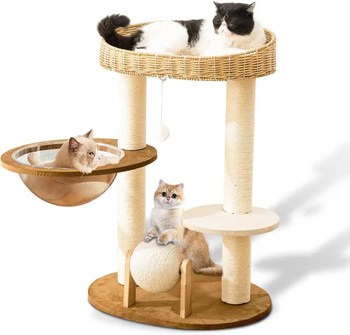Miniatura 10 de Torre moderna para gatos grandes, condominio de lujo de sisal natural real, torre de madera tejida a mano para gatos, árbol rascador para gatos