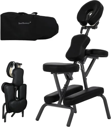 Silla de masaje portátil – Silla de tatuaje con esponja gruesa de 4 pulgadas, altura ajustable, peso ligero, silla de spa plegable con base facial y