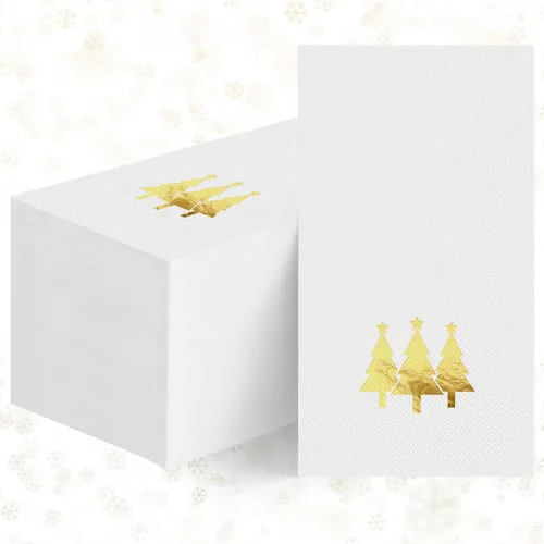 Horaldaily 100 servilletas decorativas desechables de papel de Navidad para invitados, toalla de mano con árboles de Navidad en lámina dorada para