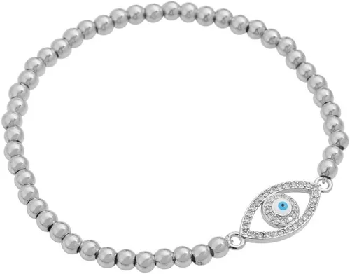 Miniatura 2 de Edforce de acero inoxidable pulsera elástica con cuentas de ojo malvado para mujer con circonita cúbica CZ