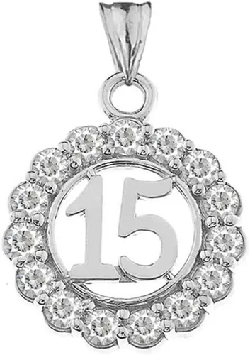 Miniatura 2 de Collar con colgante redondo de quinceañera de plata de ley certificada CZ 15 Anos