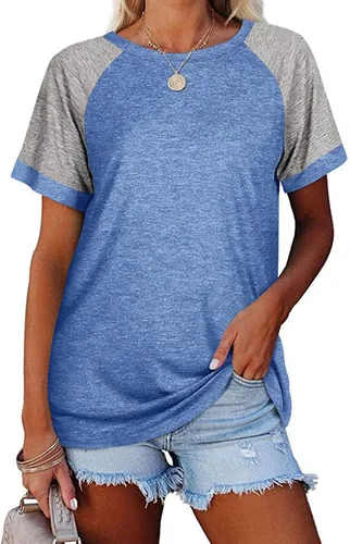 Fallorchid Camisetas de manga raglán cortas para mujer, camisetas casuales con bloques de color