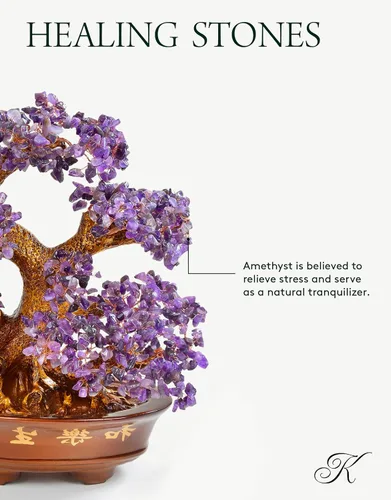 Miniatura 2 de KALIFANO Premium árbol de piedras preciosas – Bonsai Feng Shui Money Tree con propiedades curativas Amatista