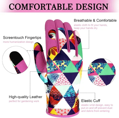 Miniatura 3 de Guantes de jardinería de cuero para mujer, guantes de jardín a prueba de espinas, diseño de pantalla táctil, guantes de trabajo resistentes