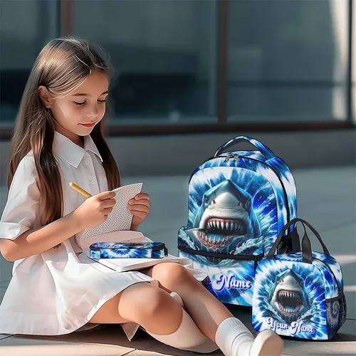 Miniatura 6 de UNIKITTY Mochila para niños con nombre personalizado, juego de 3 piezas con bolsa de almuerzo y estuche para lápices, bolsa escolar de 17 pulgadas