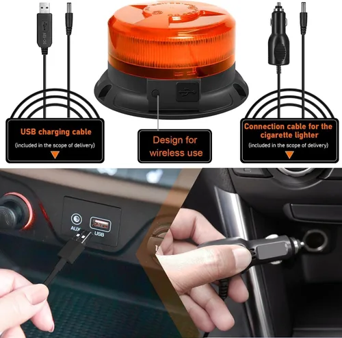 Miniatura 3 de Dinfu Luz estroboscópica magnética para camiones y carritos de golf, luz intermitente de advertencia de seguridad recargable IP68, 9 modos, lámpara