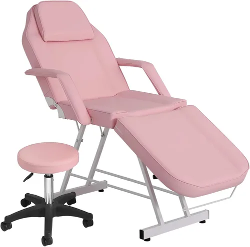 Miniatura 9 de Roixeeds Silla de tatuaje de 3 secciones, cama de masaje profesional ajustable, silla de cama de tatuaje con taburete de spa y gancho para toalla