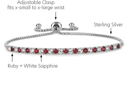 Miniatura 2 de Gemstone and Lab-Created White Sapphire Adjustable Bolo Bracelet, Sterling Silver, Easy-On Easy-Off (6, 7 and 8 inch Wrist Size)
