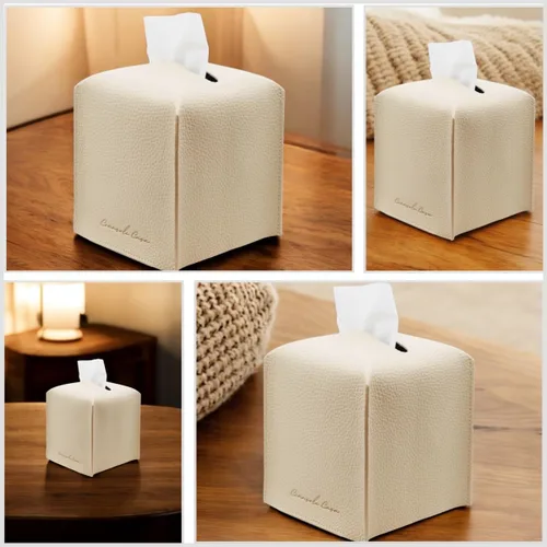 Miniatura 8 de Soporte para caja de pañuelos de piel sintética de alta calidad, elegante funda de caja de pañuelos estilo hotel para decoración del hogar, oficina