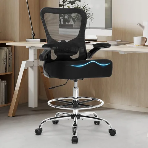 Silla de dibujo ergonómica de 500 libras, silla de oficina alta para altura de mostrador o escritorio de pie, sillas ejecutivas de alta oficina con