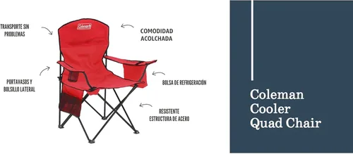 Miniatura 8 de Coleman Portable Camping Chair with 4-Can Cooler, Cushioned Seat & Back with Side Pockets & Cup Holder, Carry Bag Included, Great for Camping
