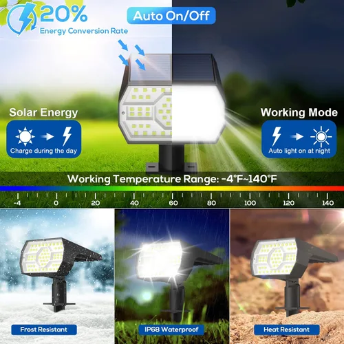 Miniatura 3 de NYMPHY Luces solares para exteriores, impermeables, IP68, 56 LED, 3 modos de iluminación, funciona con energía solar, luces solares para paisaje