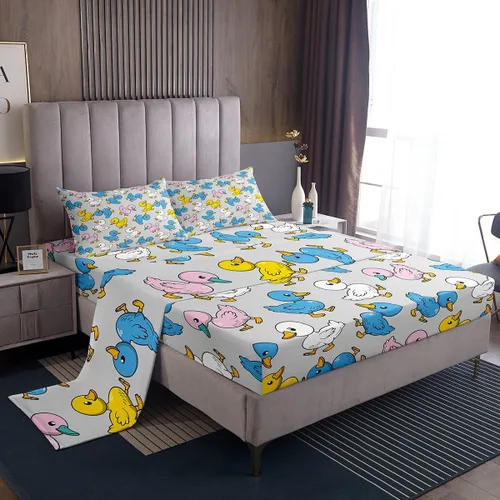 Miniatura 49 de Erosebridal Juego de sábanas para niños y niñas, diseño de pato amarillo, diseño de patos de dibujos animados, juego de ropa de cama de granja
