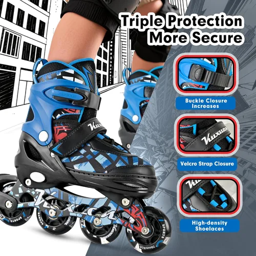 Miniatura 2 de Kuxuan Patines en línea ajustables para niños con ruedas iluminadas, divertidos patines iluminadores para niños, niñas y jóvenes Azul araña