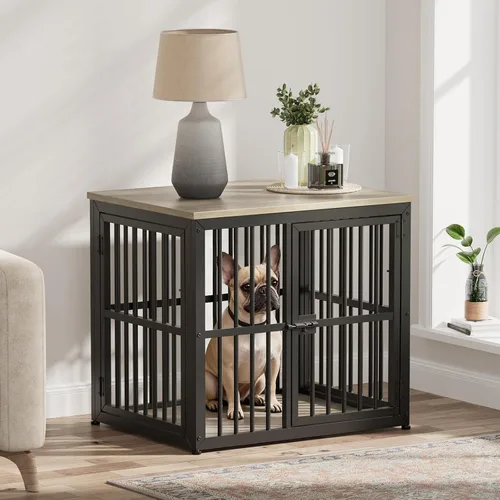 Miniatura 8 de Lyromix Mueble de jaula para perros de 27'' con 3 puertas, mesa auxiliar de jaula de madera resistente, jaula interior para cachorros para perros