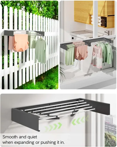 Miniatura 5 de Vikaqi Tendedero de Ropa Montado en la Pared de 32", Tendedero de Lavandería Plegable de Montaje en Pared para Interiores, Tendedero de Ropa Negro