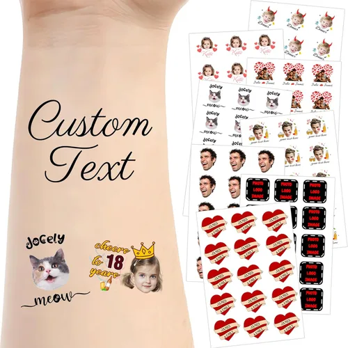 Miniatura 9 de Tatuajes temporales personalizados para la cara, tatuajes faciales personalizados con nombre de foto, logotipo, texto, calcomanía de tatuaje falsa