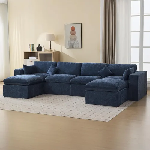 Miniatura 12 de Sofá modular sin hueso de 115 pulgadas, sofá modular modular con otomana, tapizado de gran tamaño, convertible, cómodo sofá de felpilla de 4 plazas
