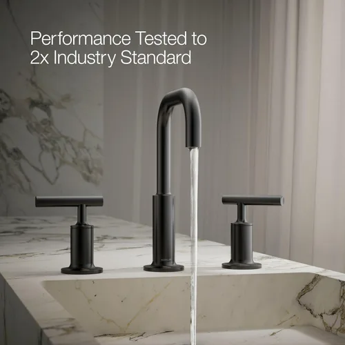 Miniatura 12 de KOHLER K-14406-4-BL Purist® Grifo de Lavabo de Baño Extendido, 3 Agujeros, Grifos de Baño con Manijas de Palanca Baja y Caño de Cuello de Cisne