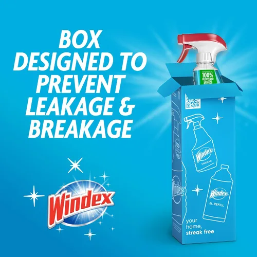 Miniatura 8 de Windex Spray limpiador de vidrio y ventanas, botella hecha de plástico 100% reciclado, espray de limpieza de superficies, aroma azul original, 23