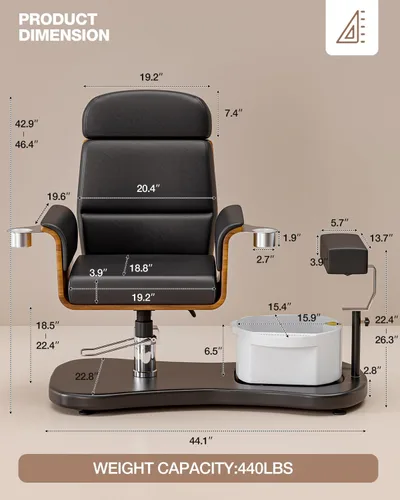 Miniatura 2 de VARONXE Silla de pedicura reclinable giratoria 360, sin fontanería, para tecnología de uñas, estación de pedicura con asiento ajustable, reposapiés