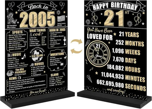 Miniatura 11 de Decoración de cumpleaños número 100 para hombres y mujeres, póster de mesa de madera de dos caras con soporte para fiestas, soporte para exhibición