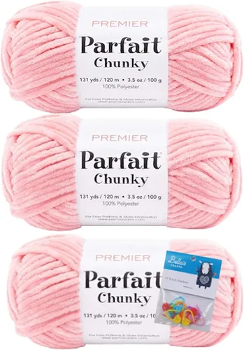 Miniatura 30 de Premier Yarns Parfait - Hilo de felpilla grueso, 3.5 onzas, peso súper voluminoso, paquete de 3 unidades con soportes para punto de Bella (chocolate)