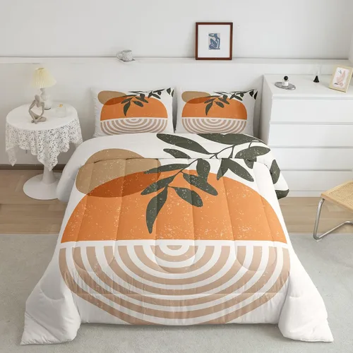 Miniatura 37 de Juego de edredón bohemio para niños, tamaño individual, juego de ropa de cama geométrica de hojas de sol, luna y plantas, decoración de habitación