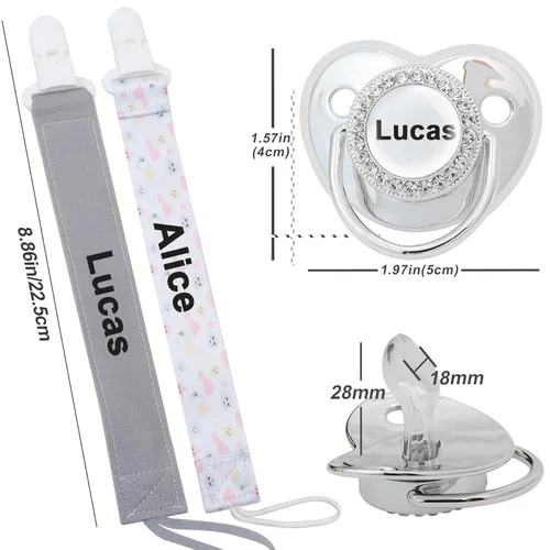 Miniatura 2 de 4 unidades, chupete personalizado con nombre, clip para chupete personalizado, regalo de bebé para niños y niñas recién nacidos, accesorio de bebé