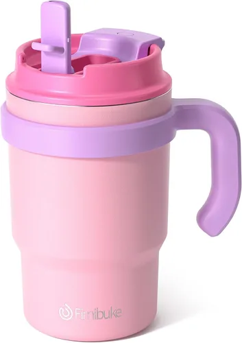 Miniatura 17 de Fimibuke Vaso aislado para niños de 16 onzas con asa y pajillas, paquete de 2 vasos de acero inoxidable 18/8 sin BPA con tapas 2 en 1, a prueba