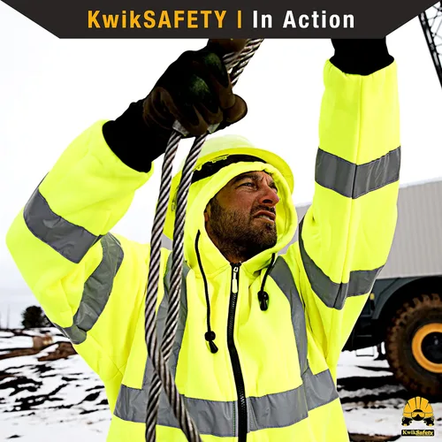 Miniatura 2 de KwikSafety - Charlotte, NC - Sudadera de forro polar de seguridad para hombres Chaqueta reflectante de alta visibilidad y PPE, ligera Amarillo