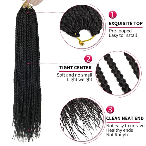 Miniatura 4 de 6 paquetes de trenzas de ganchillo de caja, cabello sintético pre-anillado, trenzas de ganchillo de caja, trenzas de ganchillo de 22 pulgadas