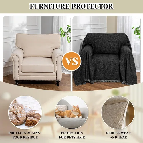 Miniatura 8 de MEETSKY Funda Negra de Silla de Tamaño Grande, Funda de Chenilla para Sillón/Sofá de 1 Cojín para Perro, Fundas de Sofá Protector de Muebles