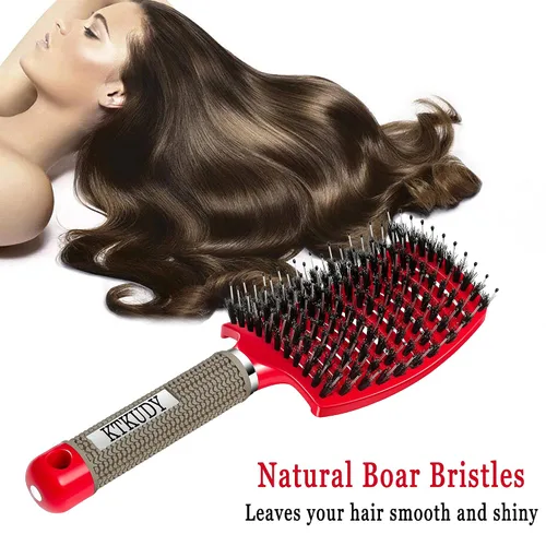 Miniatura 3 de Cepillo para desenredar con cerdas de jabalí KTKUDY Juego de cepillo de pelo cepillo desenredante curvo y ventilado para mujeres, hombres, niños