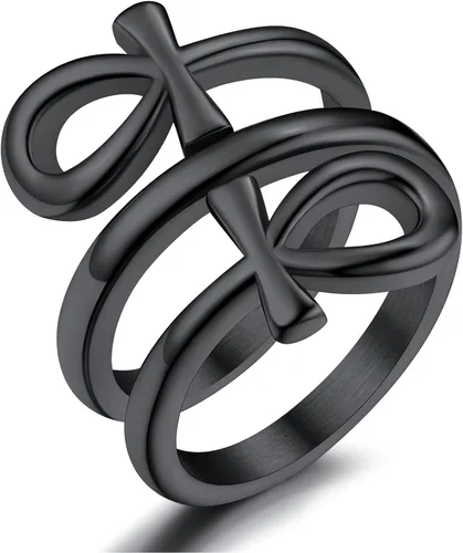 ChainsProMax Puede grabar anillos de cruz Ankh para hombres y mujeres, anillo de mitología de joyería egipcia, acero inoxidable, chapado en oro,