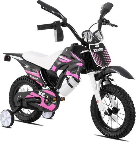 Miniatura 15 de KEANO - Bicicleta estilo motocross para niños y niñas de 12 y 16 pulgadas, con ruedas de entrenamiento y placa numérica, bicicletas para niños de 3