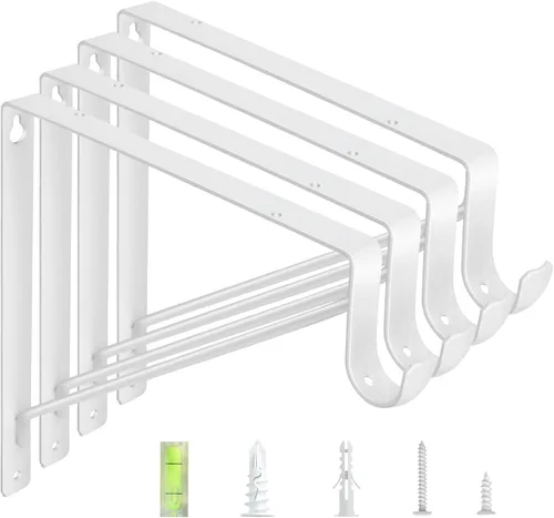 Miniatura 9 de Paquete de 4 soportes para barra de armario, soportes de estante de armario de 10.8 x 10.8 pulgadas para trabajo pesado montados en pared, soportes