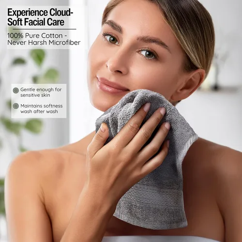 Miniatura 3 de Living Fashions Paquete de 12 paños de lavado 100% algodón hilado en anillo extra suave, tamaño 13 x 13 pulgadas, suaves y absorbentes, lavables a
