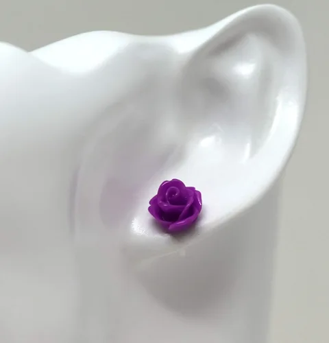 Miniatura 7 de Pendientes de poste de plástico hipoalergénico con forma de rosa de 0.354 in, orejas sensibles al metal
